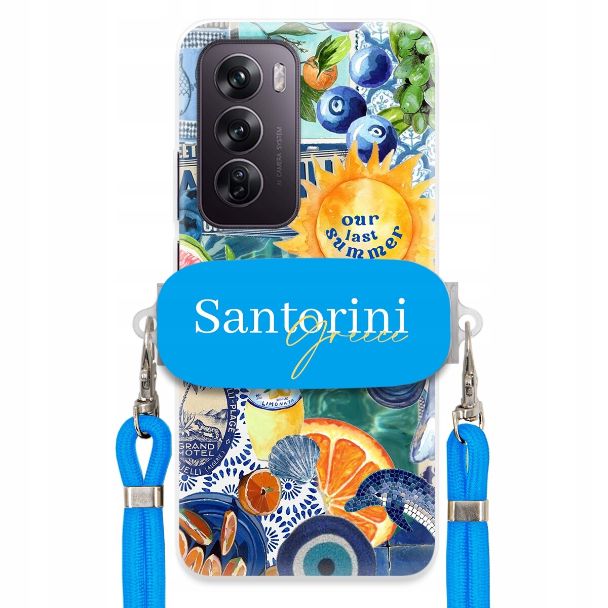 Pouzdro pro Oppo Reno 12 Pro 5G Modré vodítko držák Santorini Sea Vibes