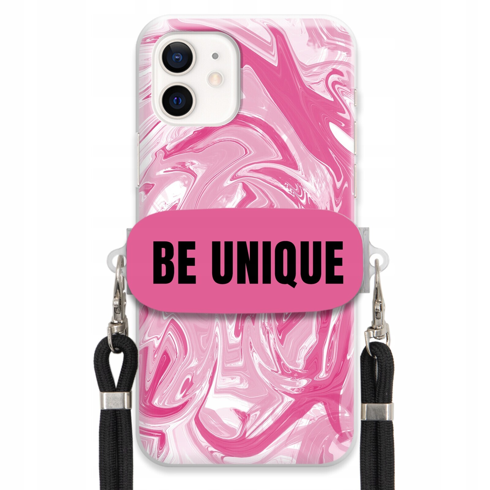 Pouzdro pro iPhone 12 Pouzdro úchyt šňůrka Černá Růže Mramor Unique