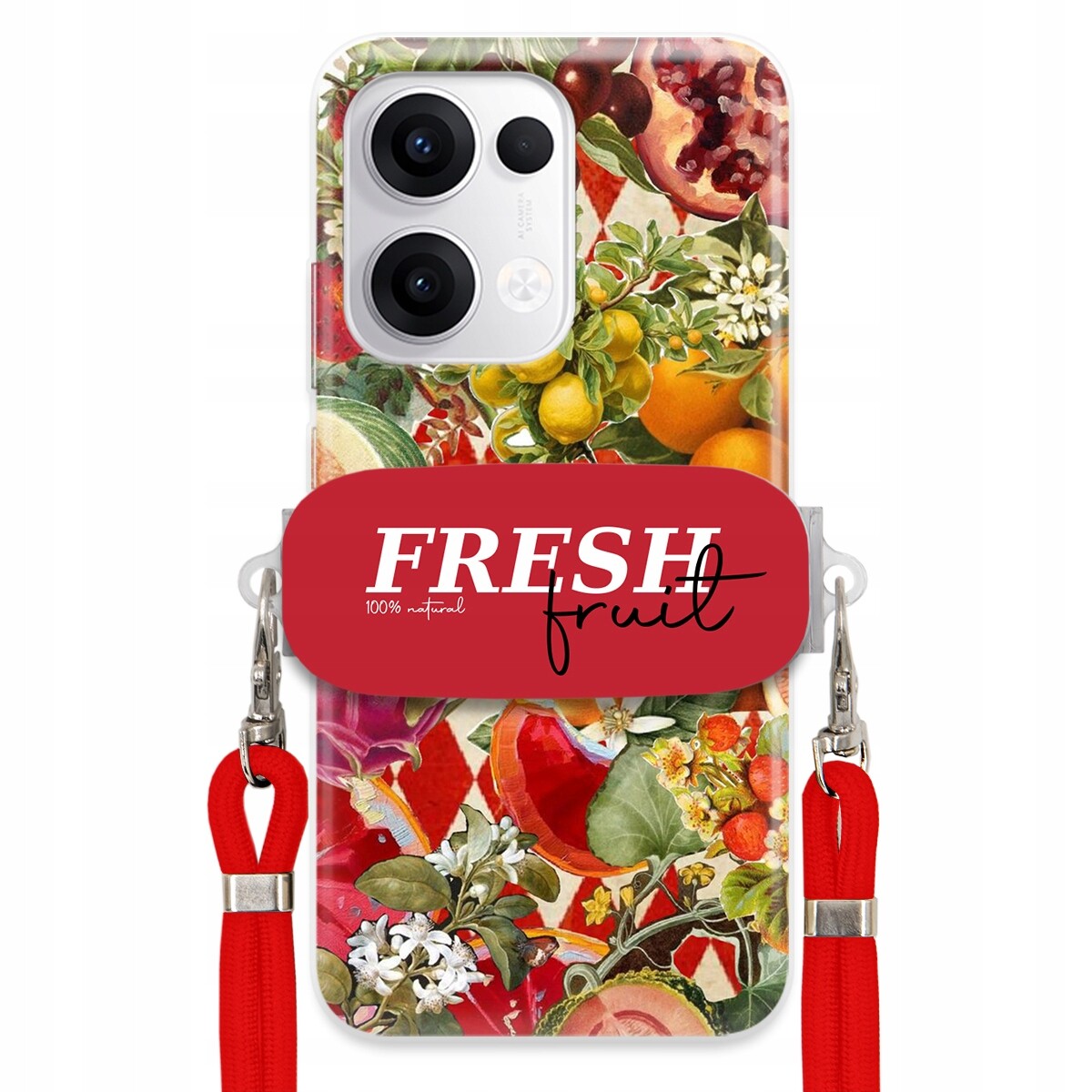 Pouzdro pro Oppo Reno 13 5G Červené vodítko Crossbody Držák Fresh Fruit Ovoce