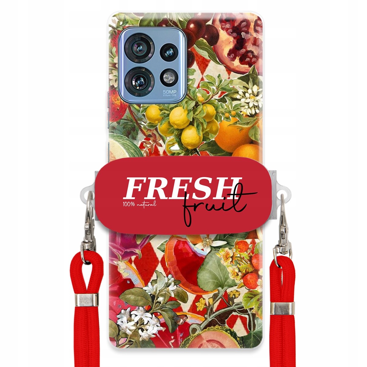 Pouzdro pro Motorola Edge 40 Pro Červené Crossbody vodítko Držák Fresh Fruit