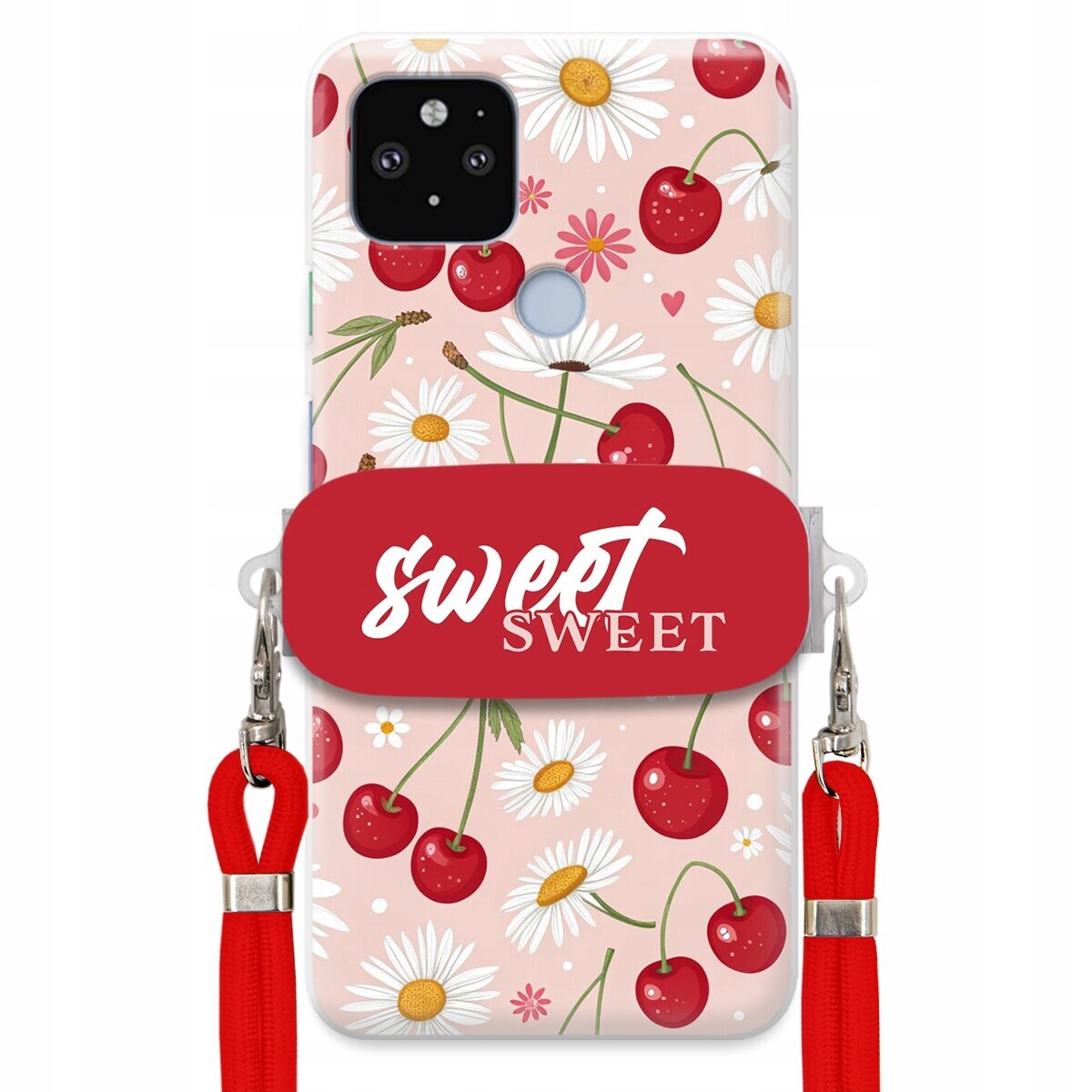 Pouzdro pro Google Pixel 5XL Červené vodítko držák Sweet Sweet Višňový Květ