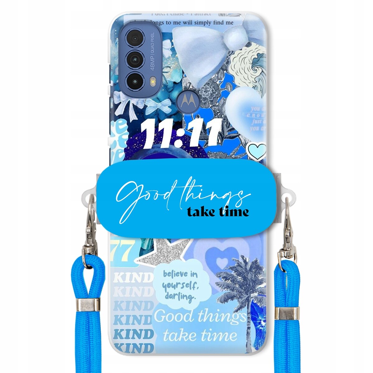 Pouzdro pro Motorola E30 Držák Vodítko Crossbody Good Things Take Time Lata