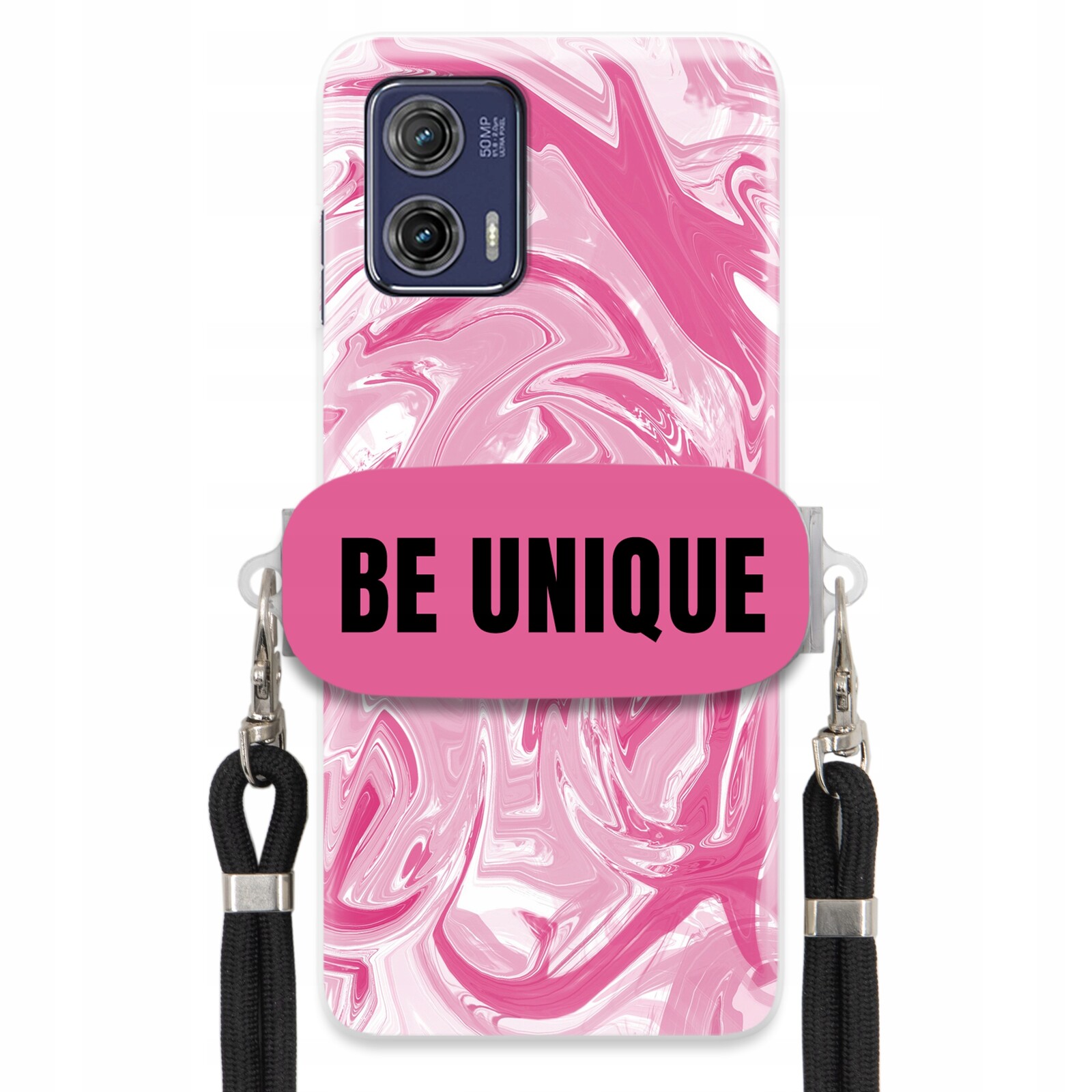 Pouzdro pro Motorola G73 Case úchytka na šňůrku Černá Růžová Mramorová Be Unique