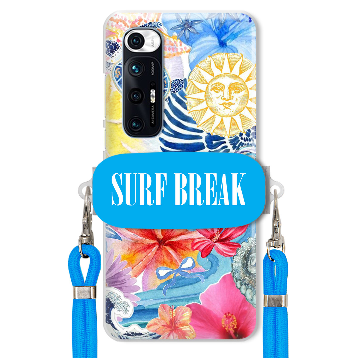 Pouzdro pro Xiaomi Mi 10s Crossbody vodítko modré držák Surf Break Dovolená