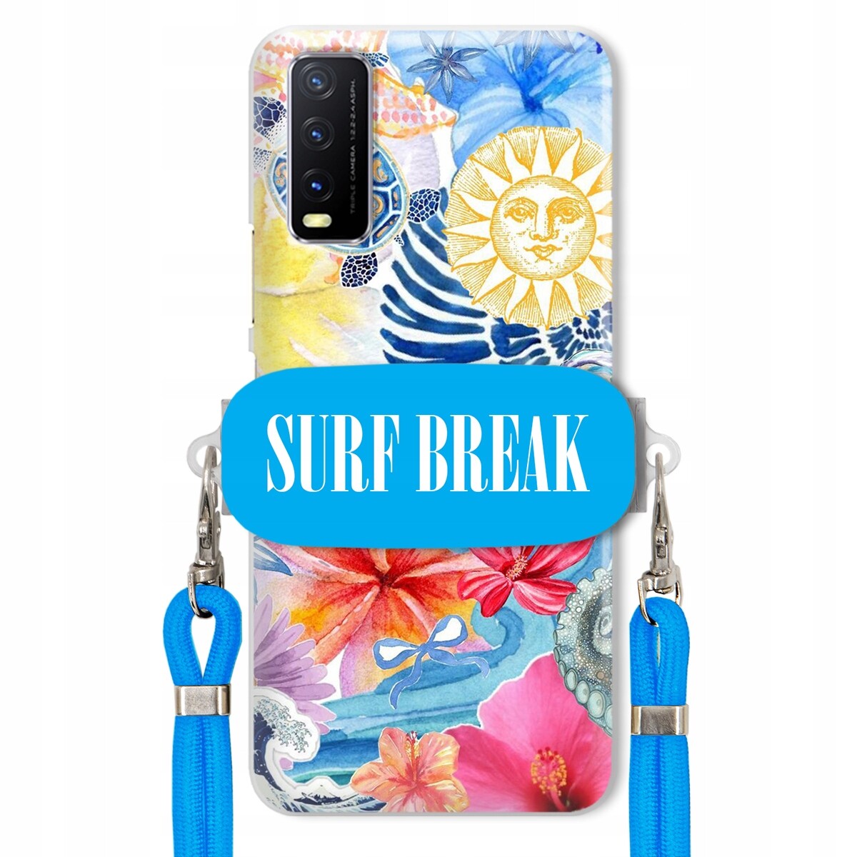pouzdro na Vivo Y20 2021 Crossbody vodítko modré držák Surf Break Dovolená