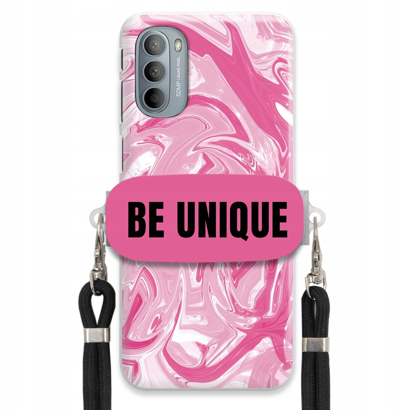 Pouzdro pro Motorola G31 4G úchytka na šňůrku Černá Růžová Mramorová Unique