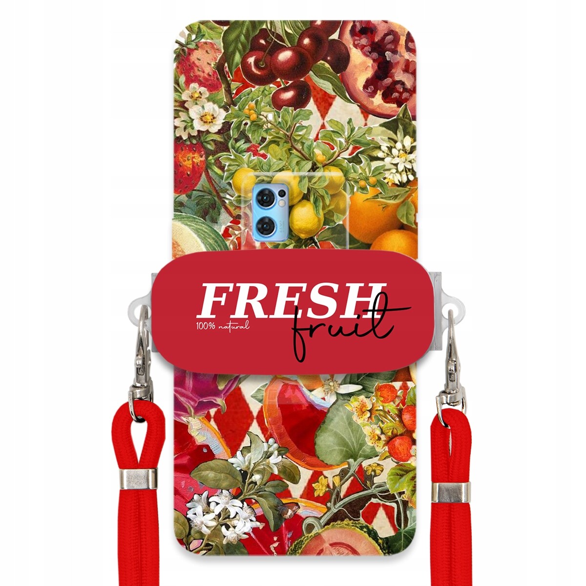 Pouzdro pro Oppo Reno 7 Pro Červené vodítko Crossbody Držák Fresh Fruit Ovoce
