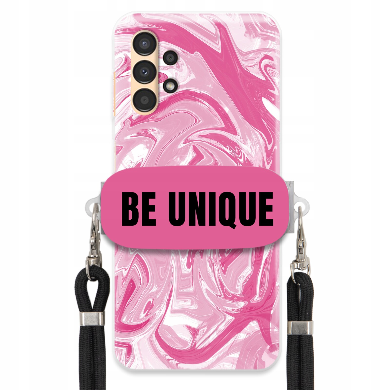 Pouzdro pro Samsung A04S Pouzdro úchytka Šňůrka Černá Růžová Mramor Be Unique