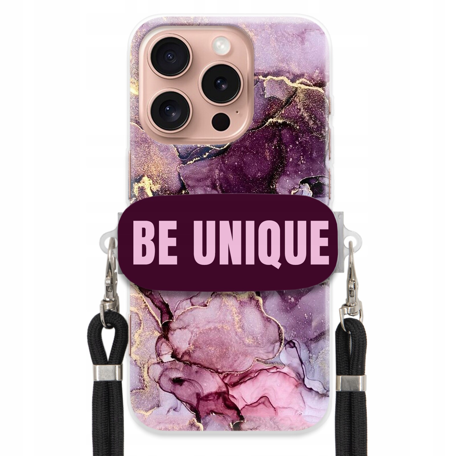 Pouzdro Premium pro iPhone 16 Pro Case Uchywt Šňůra Černá Fialová Mramorová