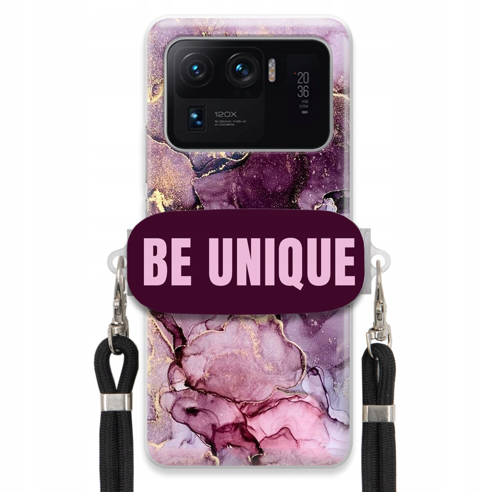 Pouzdro pro Xiaomi Mi 11 Ultra Case úchytka na šňůrku, černý fialový mramor