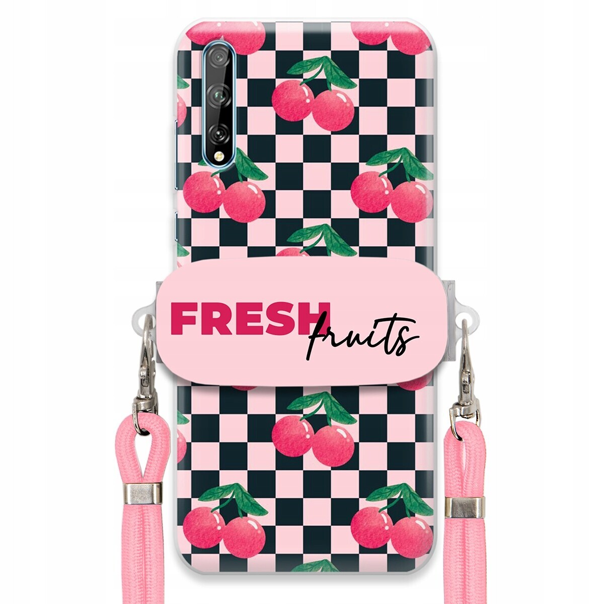 Pouzdro pro Huawei Y8P Vodítko Pink Crossbody Držák Šachovnice Fresh Fruits