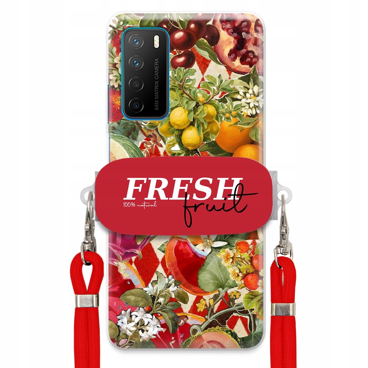 Pouzdro pro Huawei Honor Play 4 Červené Crossbody vodítko Držák Fresh Fruit
