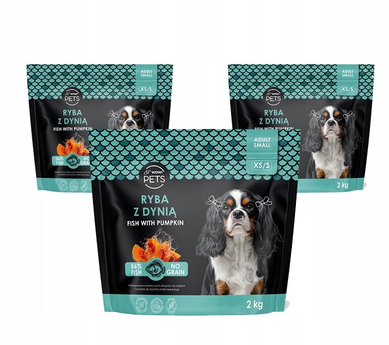 WOW!Pets Bez obilovin, Monoproteinová Ryba 2 kg Krmivo Dospělý pes plemeno Xs/s