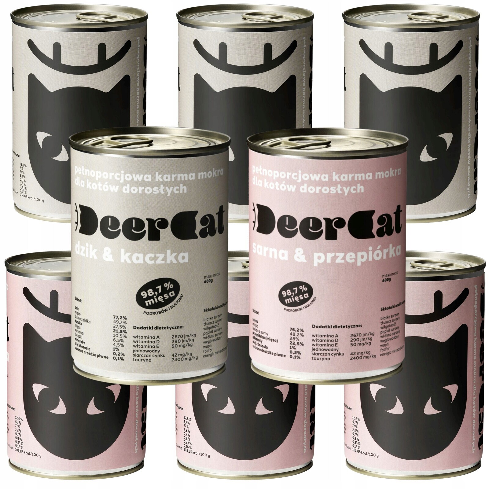 Krmivo mokré pro kočky Deer Cat divočák a kachna 400 g Srnka a křepelka 400 g
