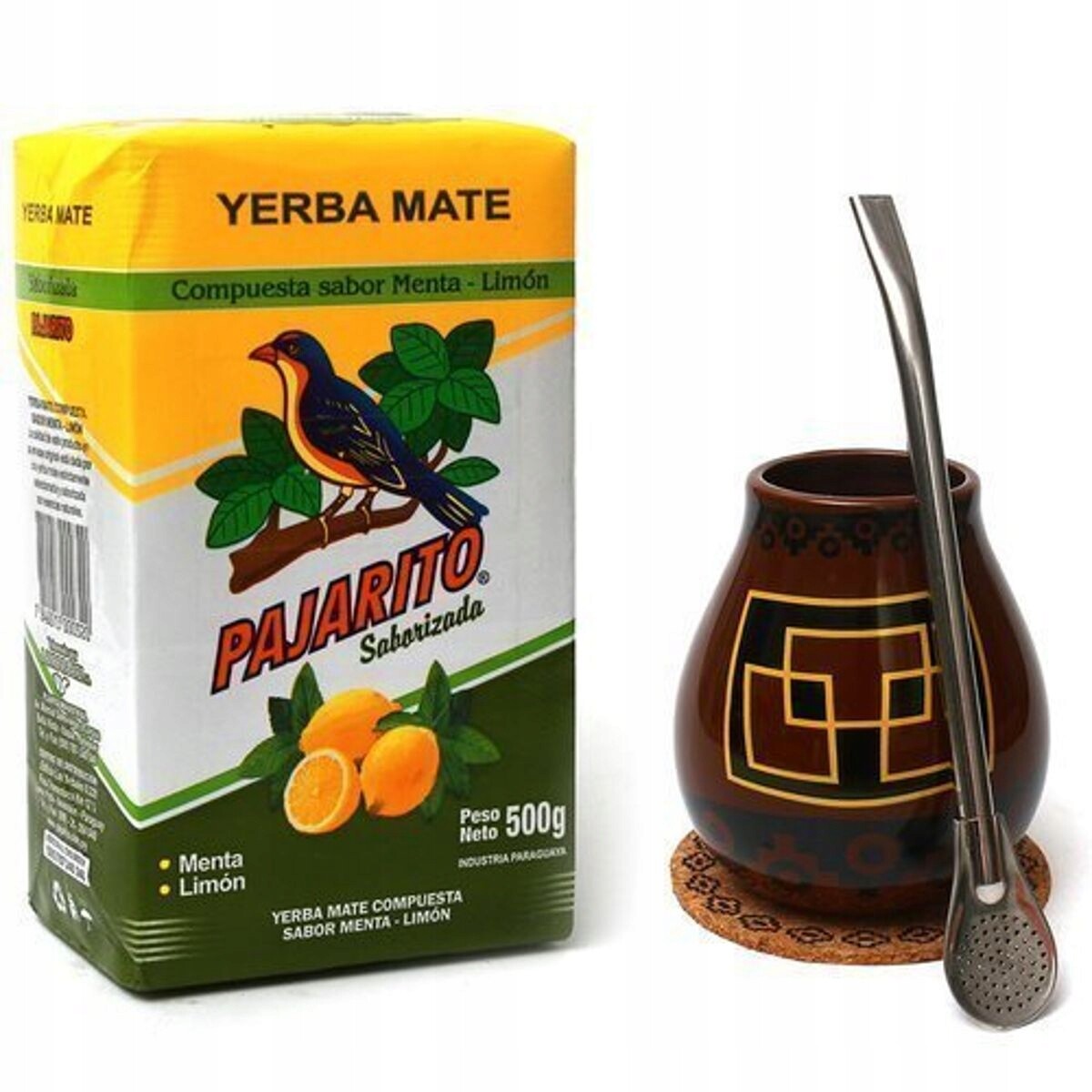 Sada Yerba Mate Pajarito Menta Limon 500g tykva, bombilla