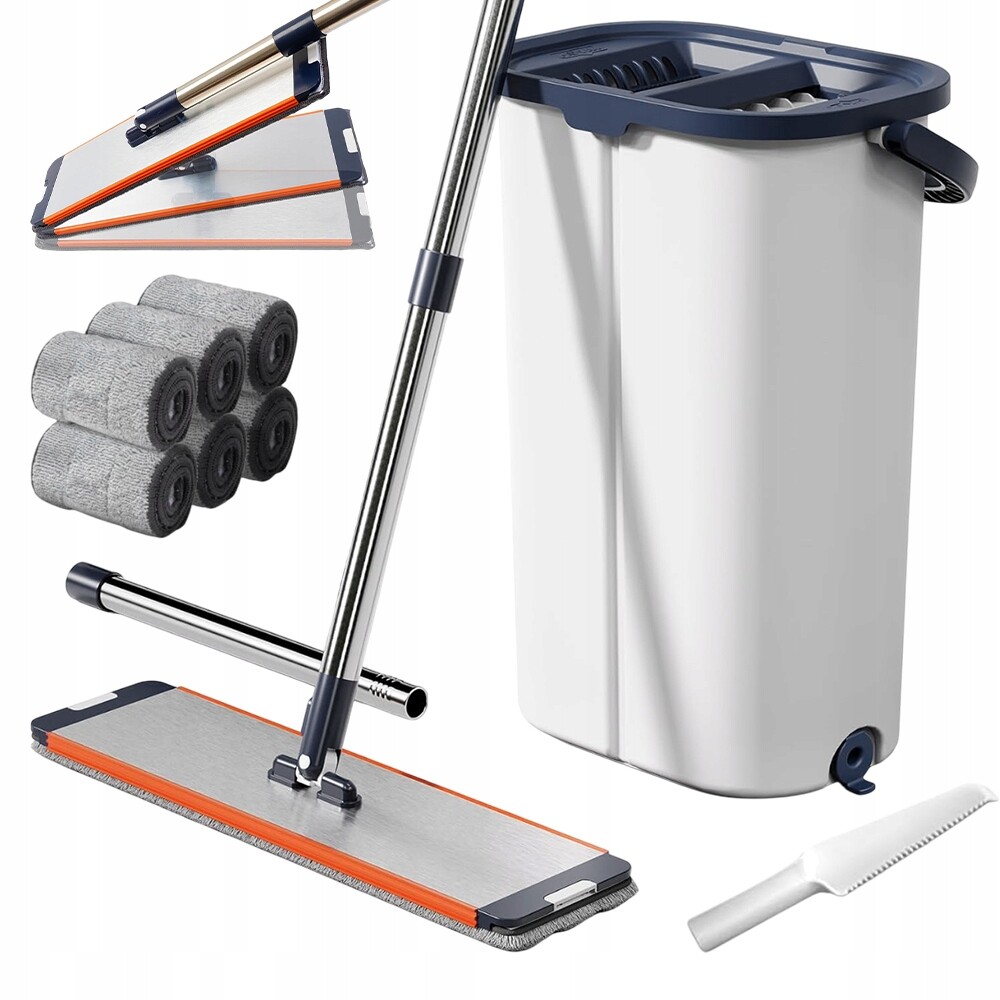 Plochý mop s kbelíkem a 6 návleky z mikrovlákna 40 cm
