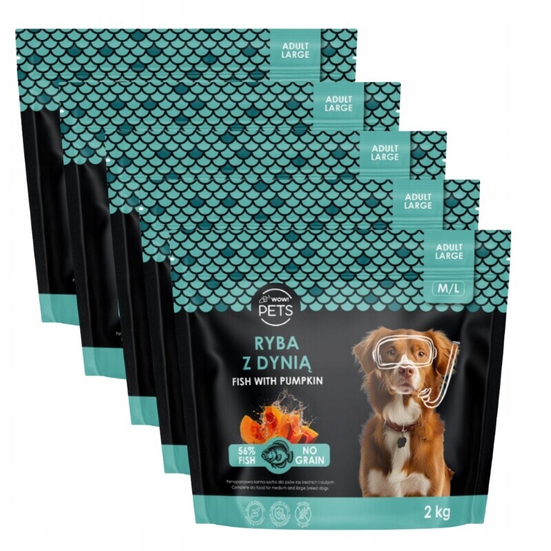 Suché krmivo pro psa ryba s dýní M/L, sada 5 sáčků po 2 kg