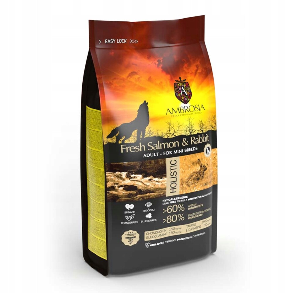 Ambrosia Sensitive Mini Čerstvý losos a králík 5 kg Suché Krmivo pro psy