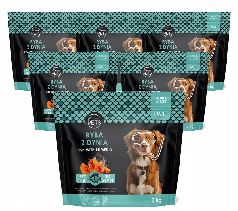 WOW!Pets Bez obilovin, Monoproteinová Ryba Dýně 2 kg Krmivo Dospělý pes plemeno M/L