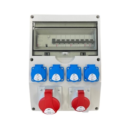 Zásuvková skříň ETI EDS12 RCD 4/2 16/32 B+C IP54 4x230V 1x400V/32A/5p 1x400V/16A/5p 004483501