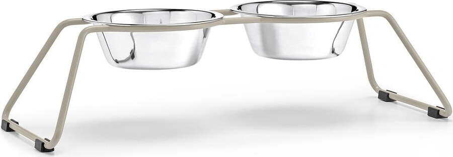 Set misek s podstavcem pro psa z nerezové oceli Cena Greige M – MiaCara
