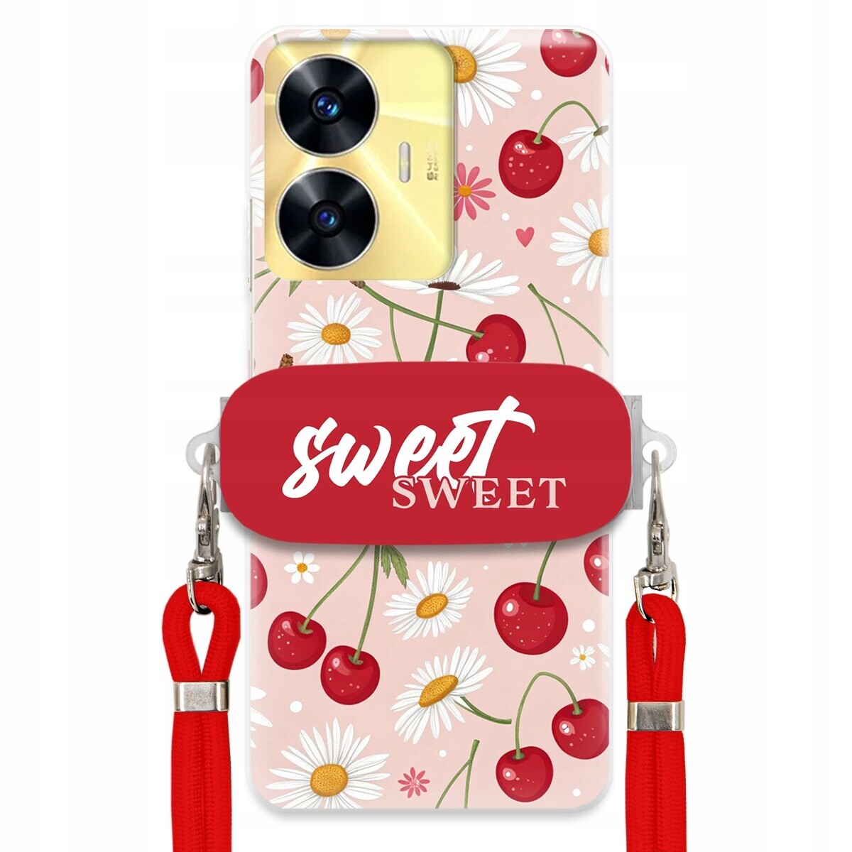 Pouzdro pro Realme C55 Červené vodítko držák Sweet Sweet Višeň a sedmikráska