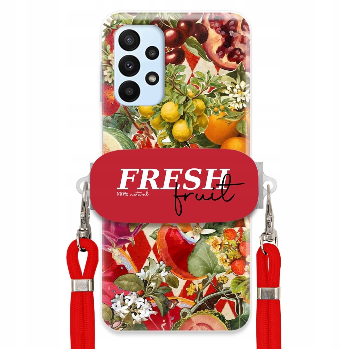 Pouzdro pro Samsung A23 4G Červené Crossbody vodítko Držák Fresh Fruit Ovoce