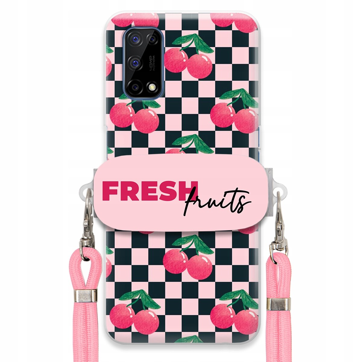Pouzdro pro Realme 7 5G Vodítko Pink Crossbody Držák Šachovnice Fresh Fruits