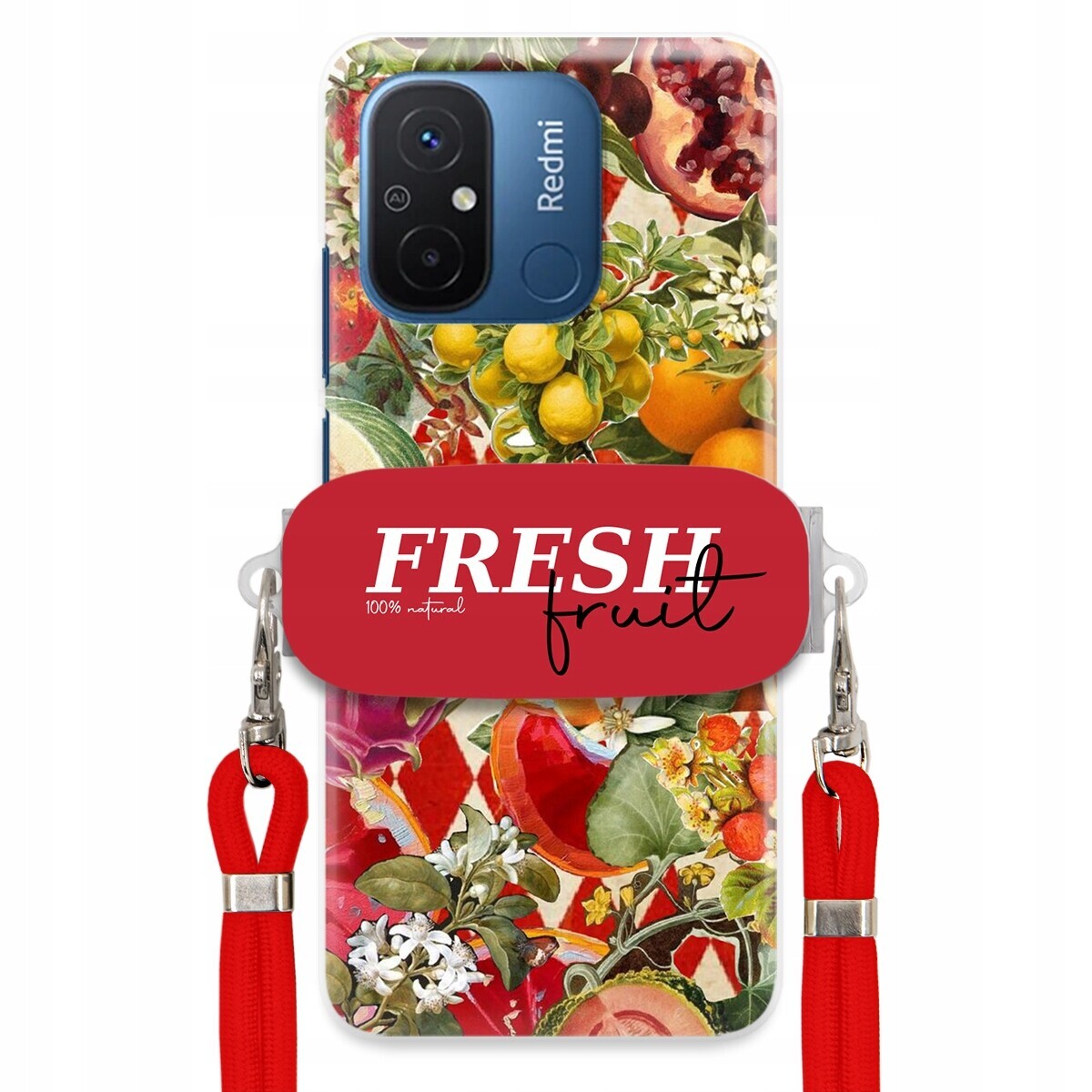 Pouzdro pro Xiaomi Redmi 11A Červené Crossbody vodítko Držák Fresh Fruit