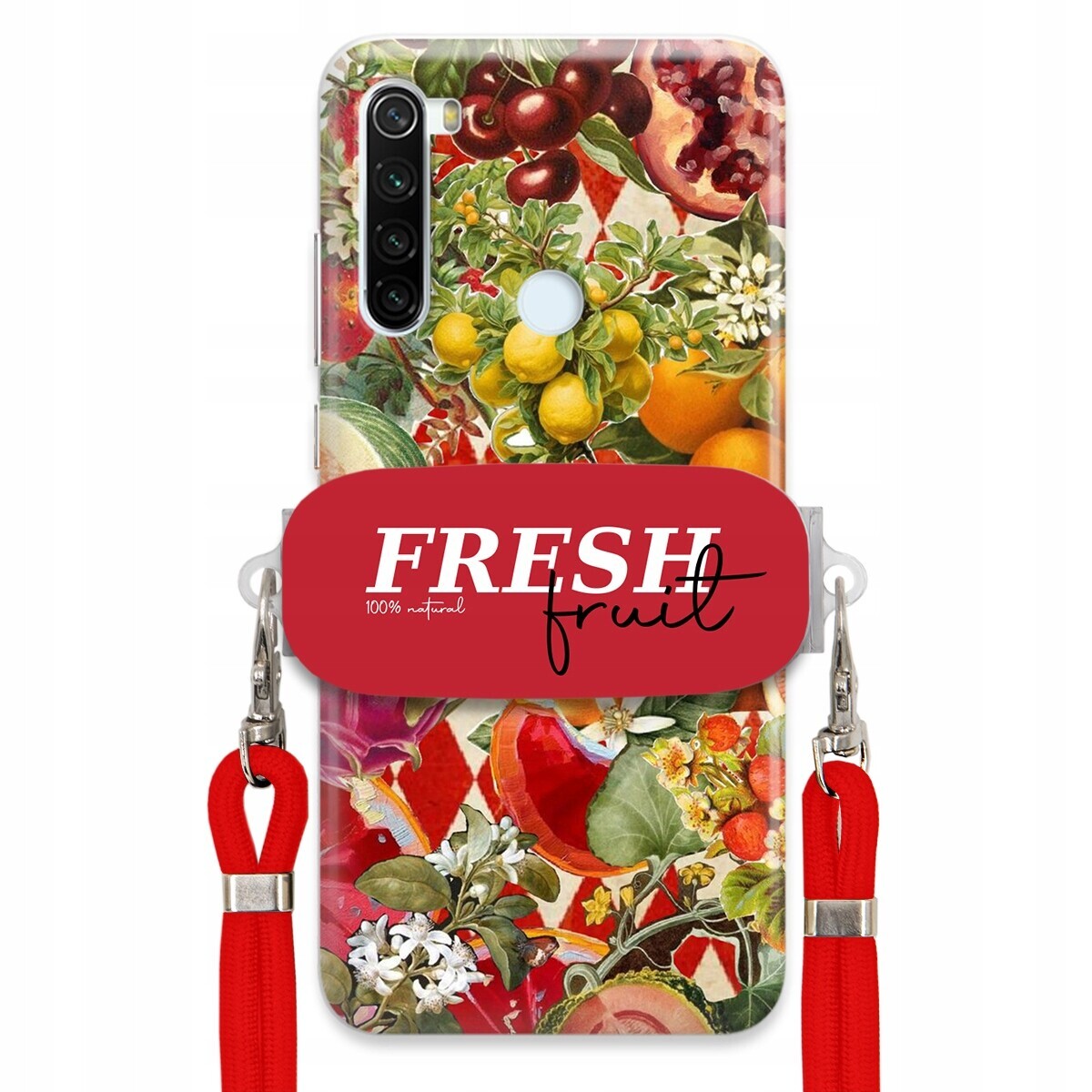Pouzdro pro Xiaomi Redmi Note 8T Červené Crossbody vodítko Držák Fresh Fruit