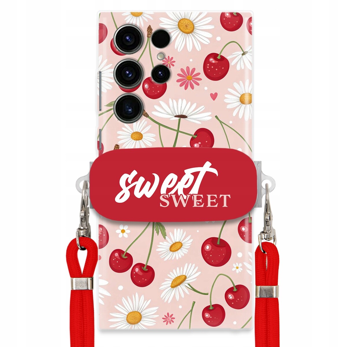 Pouzdro pro Samsung S24 Ultra Červené vodítko držák Sweet Sweet Višňový Květ