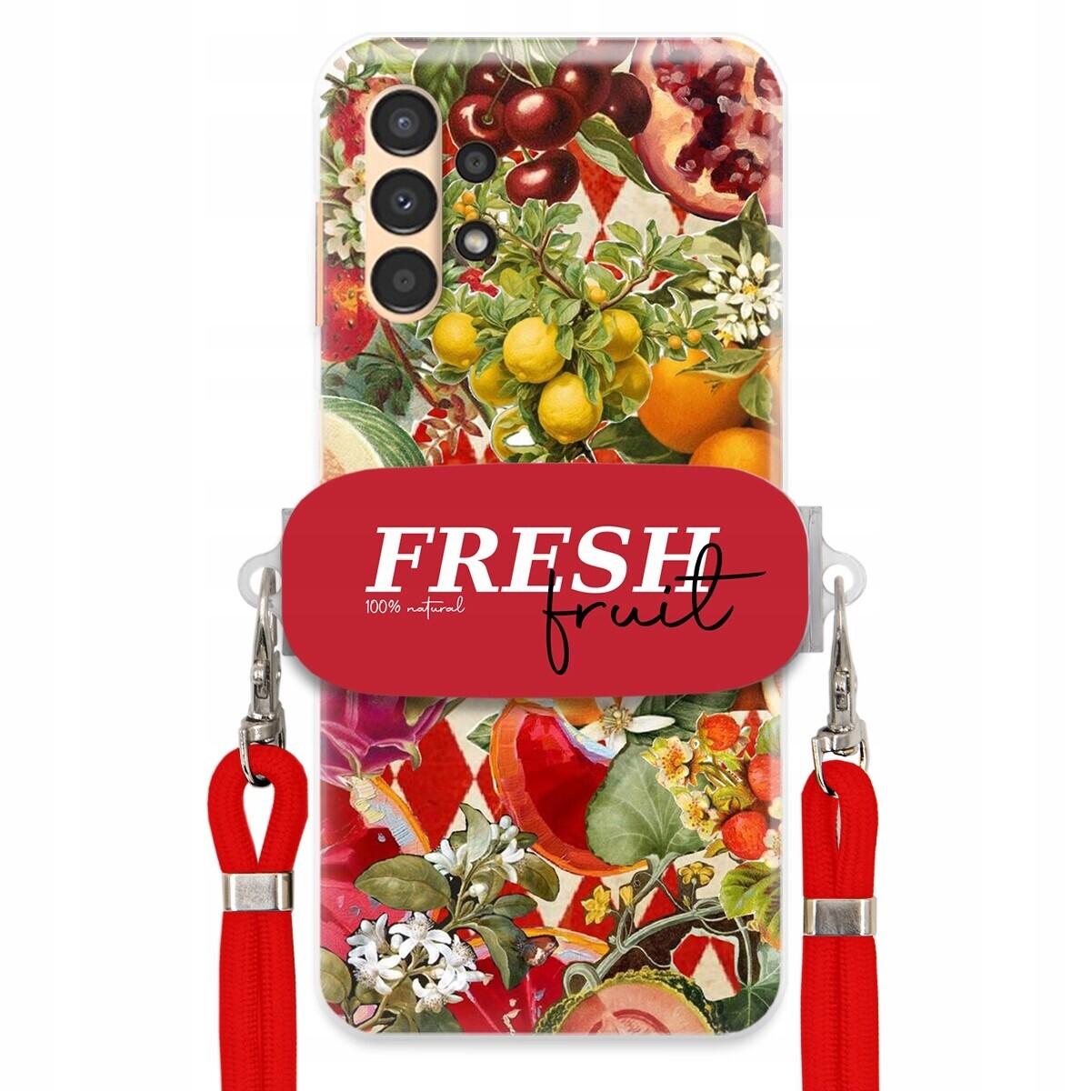 Pouzdro pro Samsung A04S Červené vodítko Crossbody Držák Fresh Fruit Ovocné