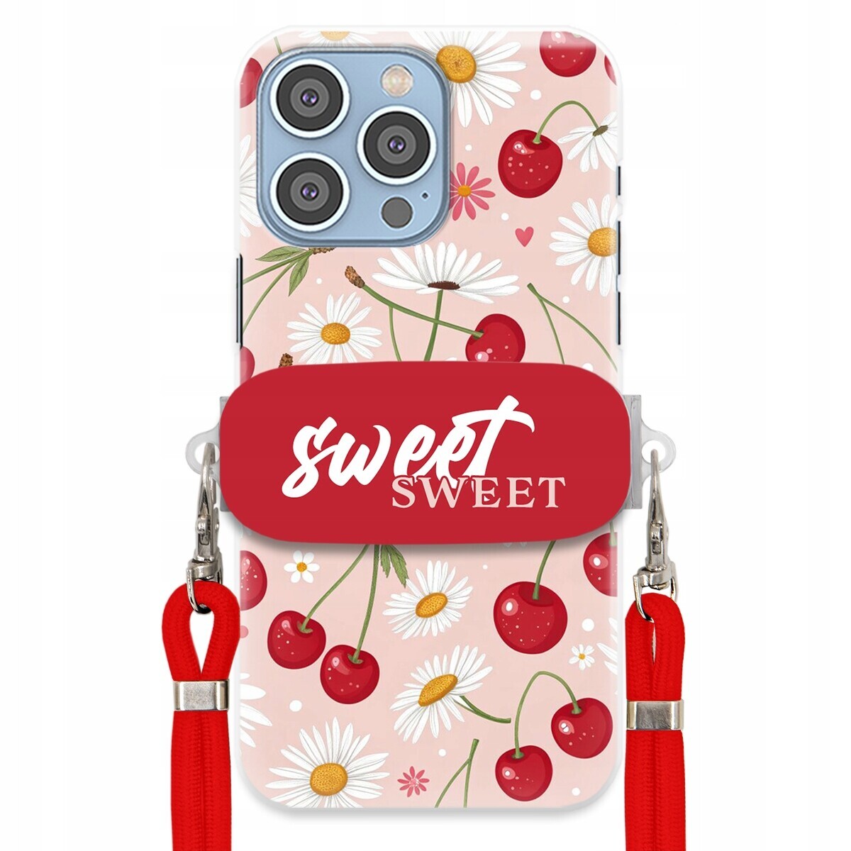 Pouzdro pro iPhone 15 Pro Max Červené vodítko Držák Sweet Sweet Višňový Květ