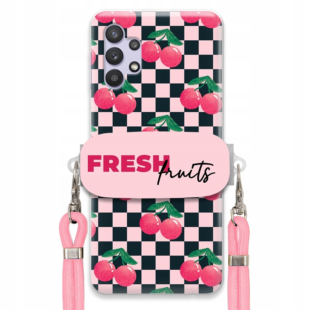Pouzdro pro Samsung A32 Vodítko Pink Crossbody Držák Šachovnice Fresh Fruits