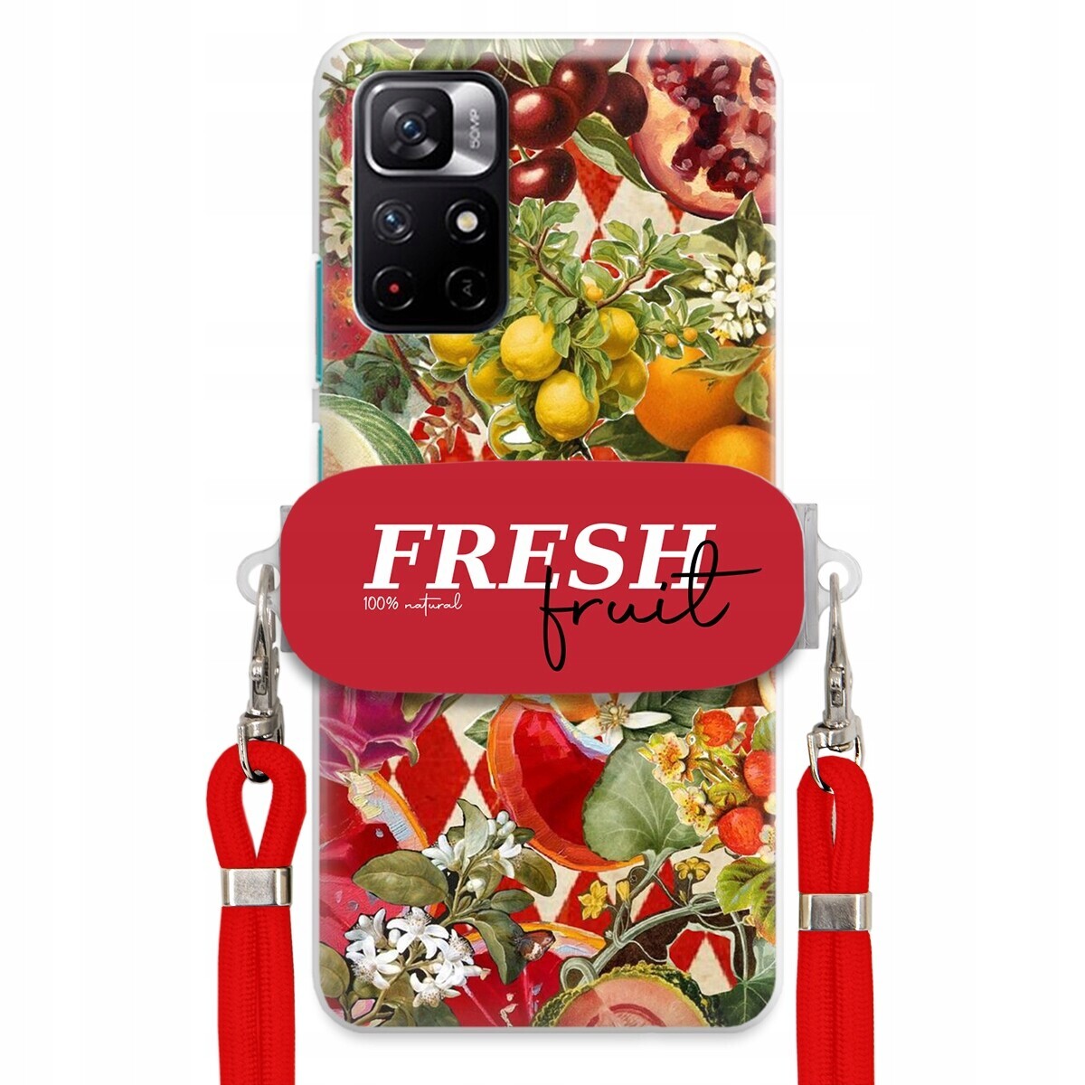 Pouzdro pro Xiaomi Redmi Note 11s Červené Crossbody vodítko Držák Fresh Fruit