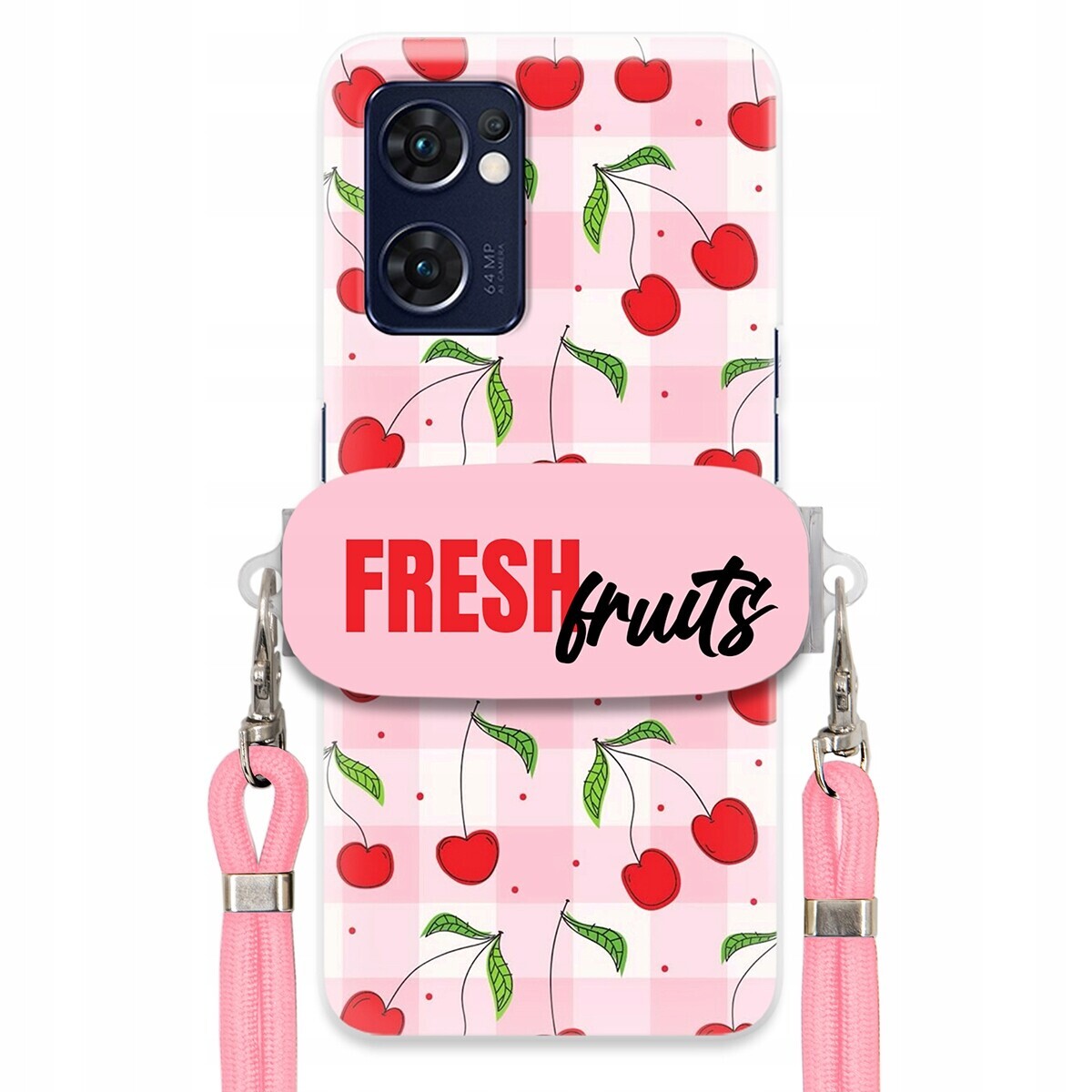 Pouzdro pro Oppo Find X5 Lite Case Držák Šňůrka Růžová Fresh Fruits Mřížka