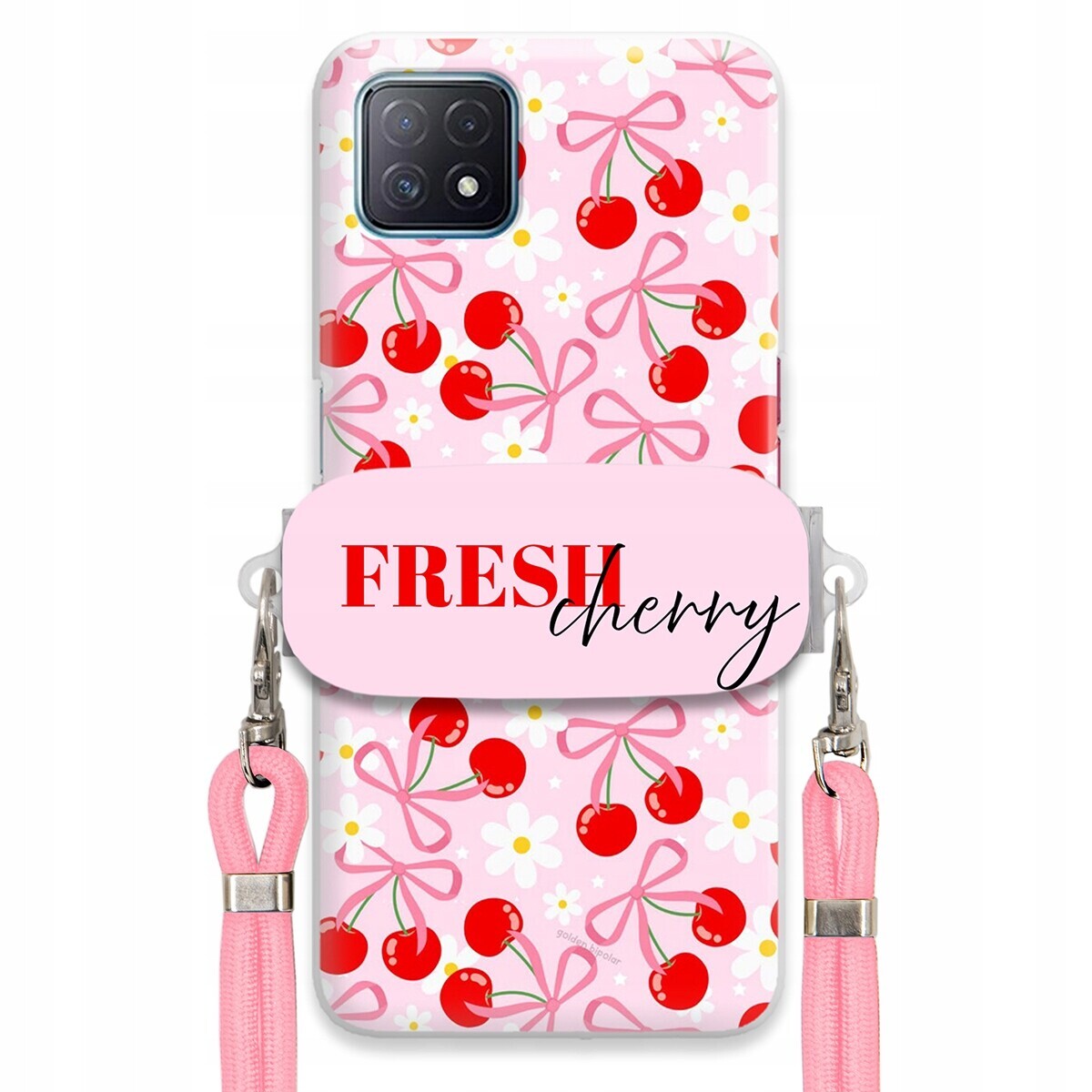 Pouzdro pro Oppo A72 5G Case Držák Šňůrka Růžová Cherry Třešničky Mašličky