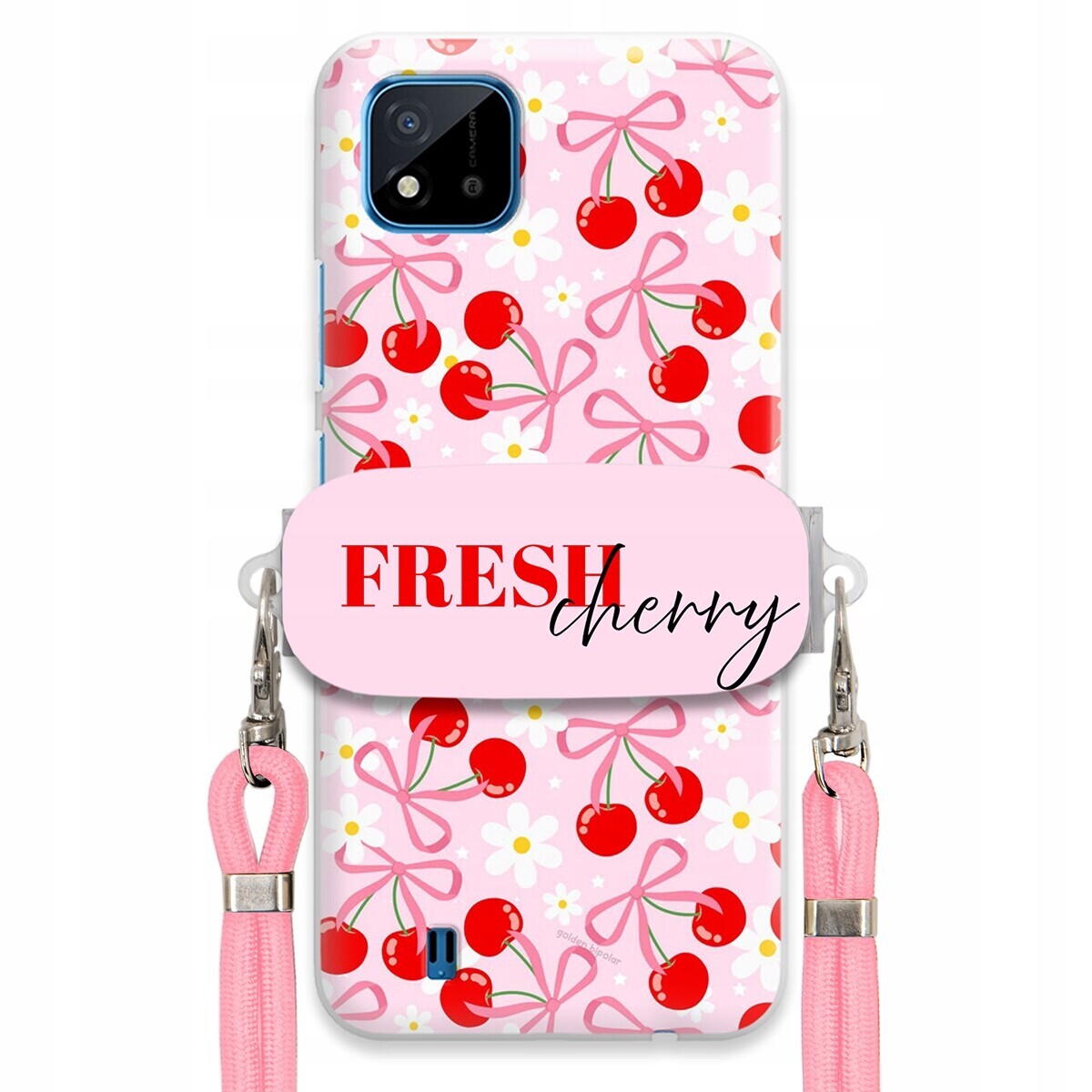 Pouzdro pro Realme C11 2021 Case Držák na šňůrku Růžový Fresh Cherry Mašle