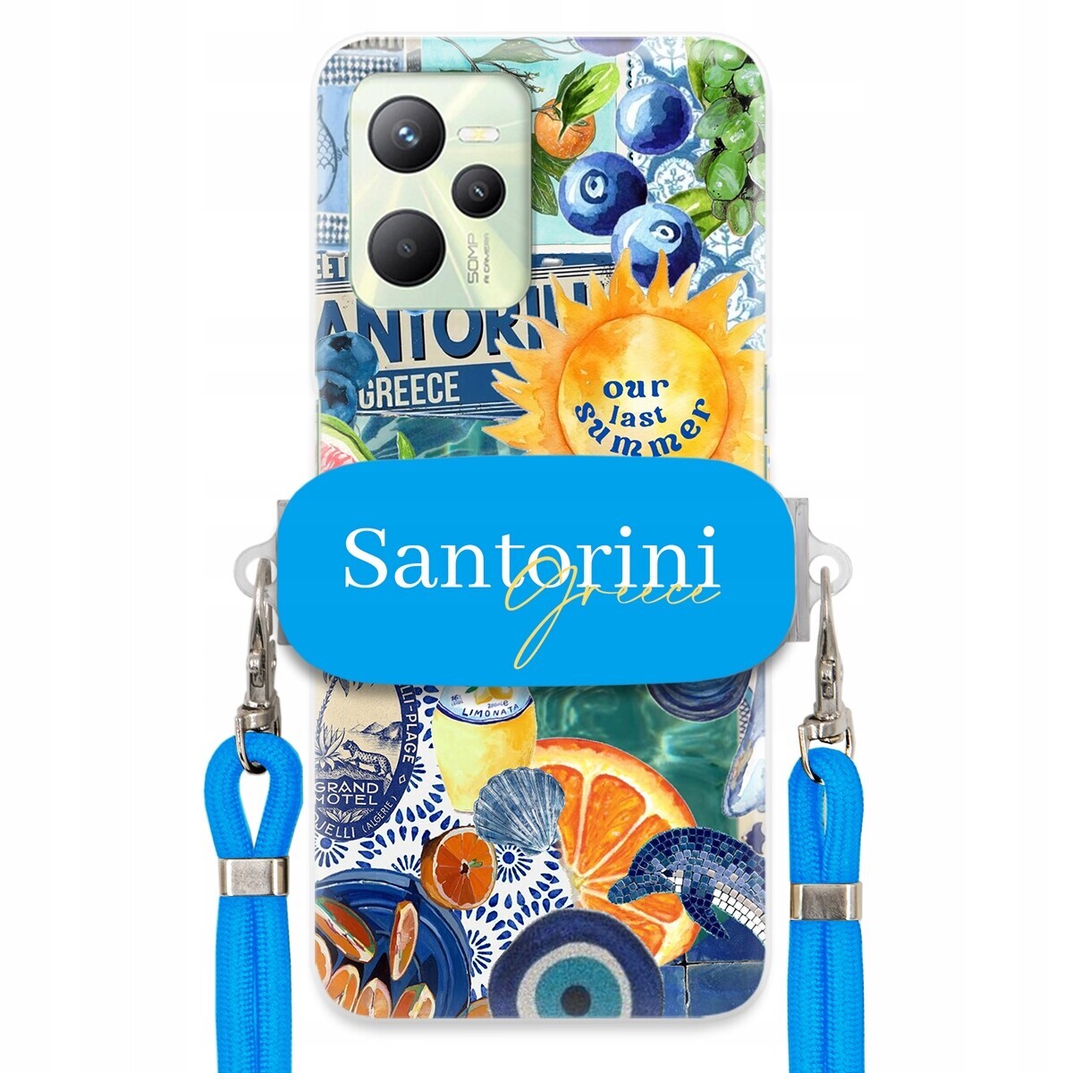 Pouzdro pro Realme C35 Modré Crossbody vodítko držák Santorini Sea Vibes