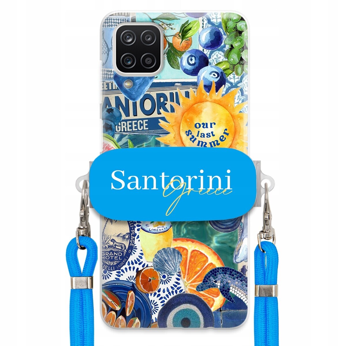 Pouzdro pro Samsung A12 Modré Crossbody vodítko držák Santorini Sea Vibes