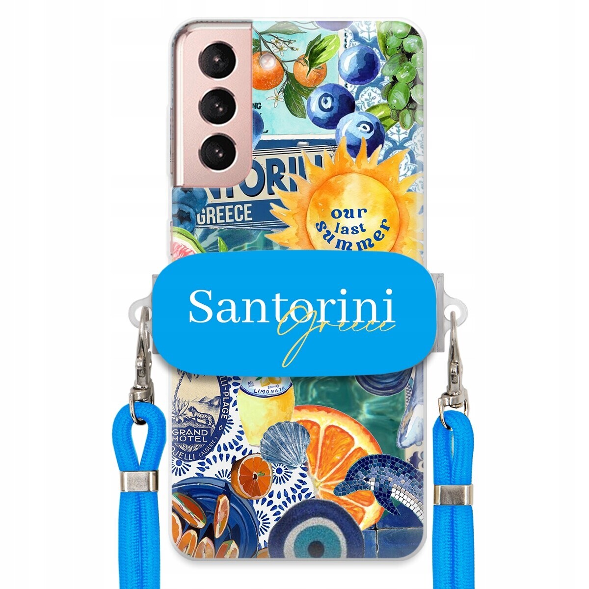 Pouzdro pro Samsung S21 Modré Crossbody vodítko držák Santorini Sea Vibes