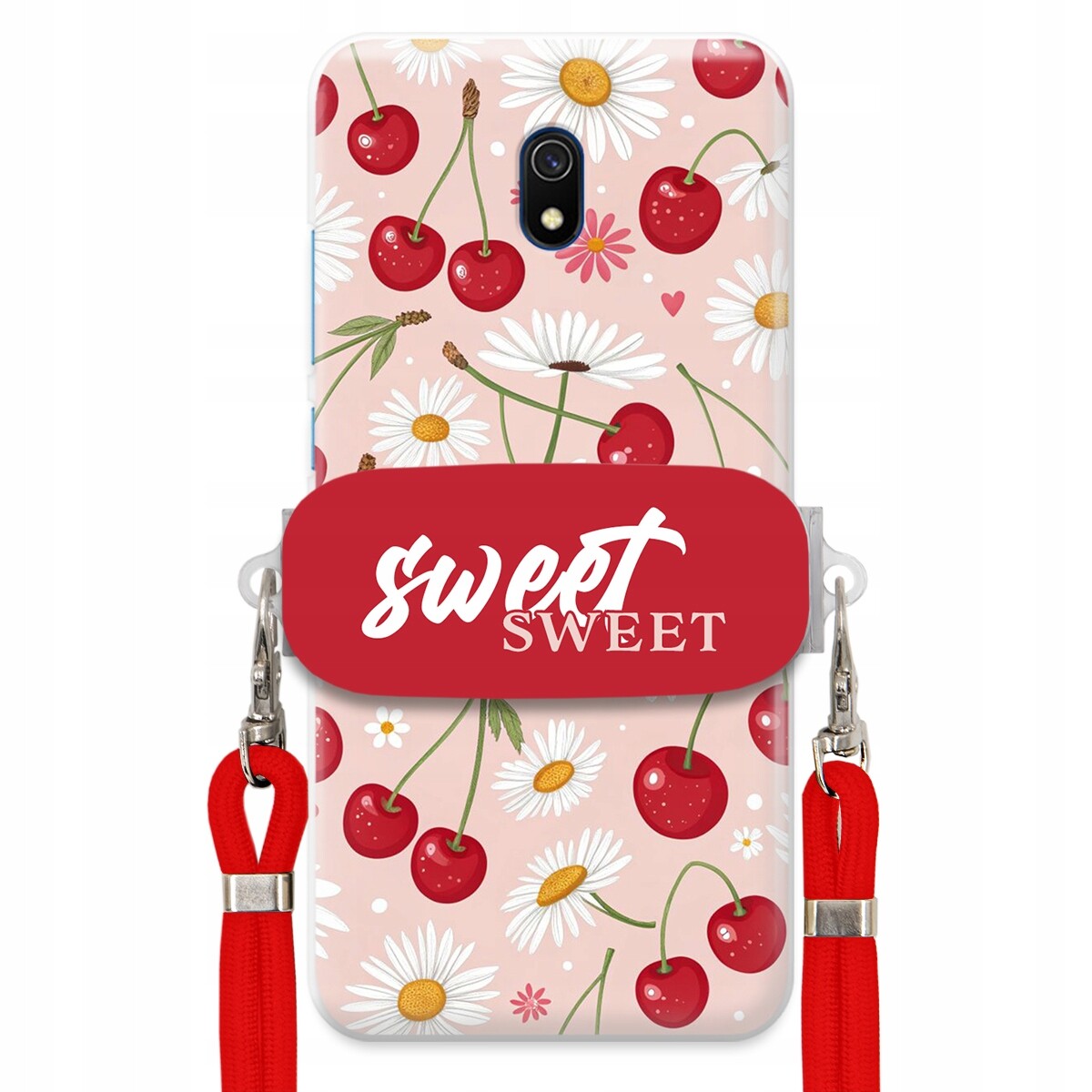 Pouzdro pro Xiaomi Redmi 8A Červené vodítko držák Crossbody Sweet Višňový Květ