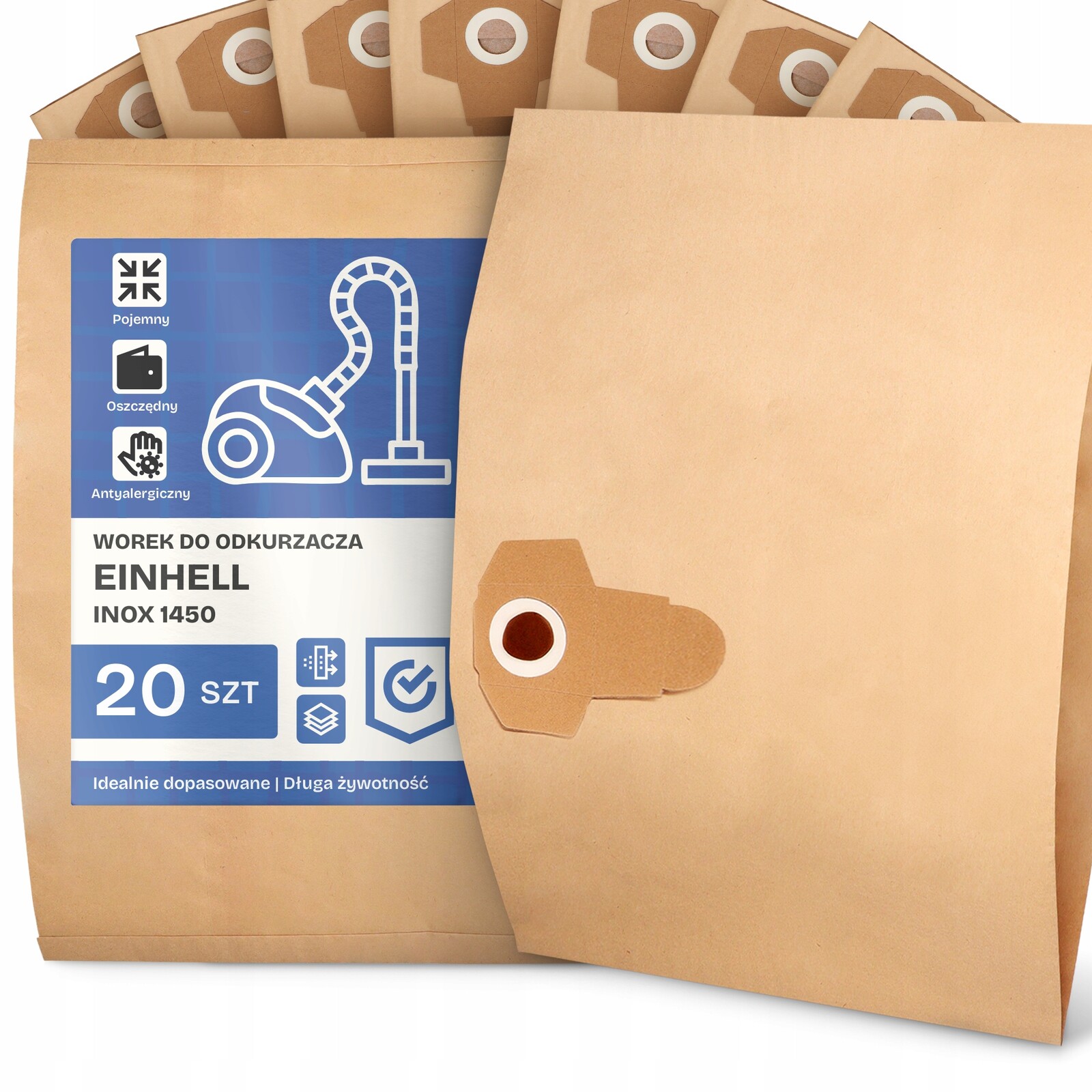 20 x Sáček Do Vysavače Einhell Inox 1450 Papírový 2-vrstvový Sáček 2A