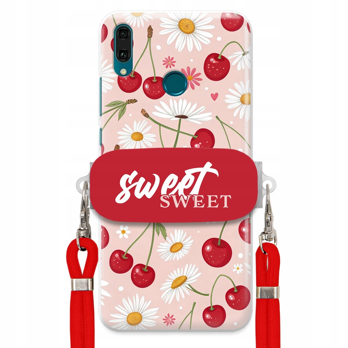 Pouzdro pro Huawei Y9 2019 Červené vodítko držák Crossbody Sweet Višňový Květ