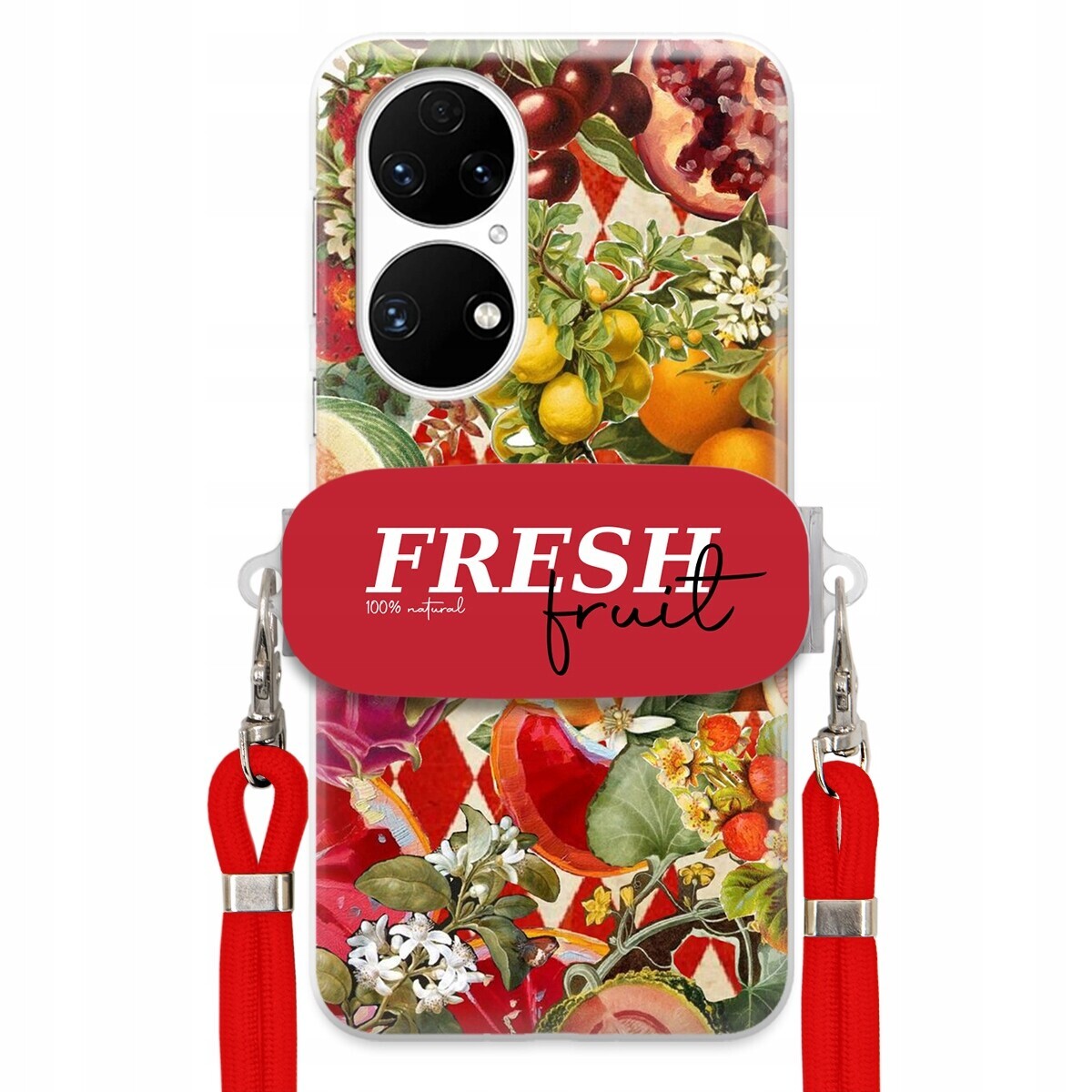 Pouzdro pro Huawei P50 Červené Crossbody vodítko Držák Fresh Fruit Ovocné