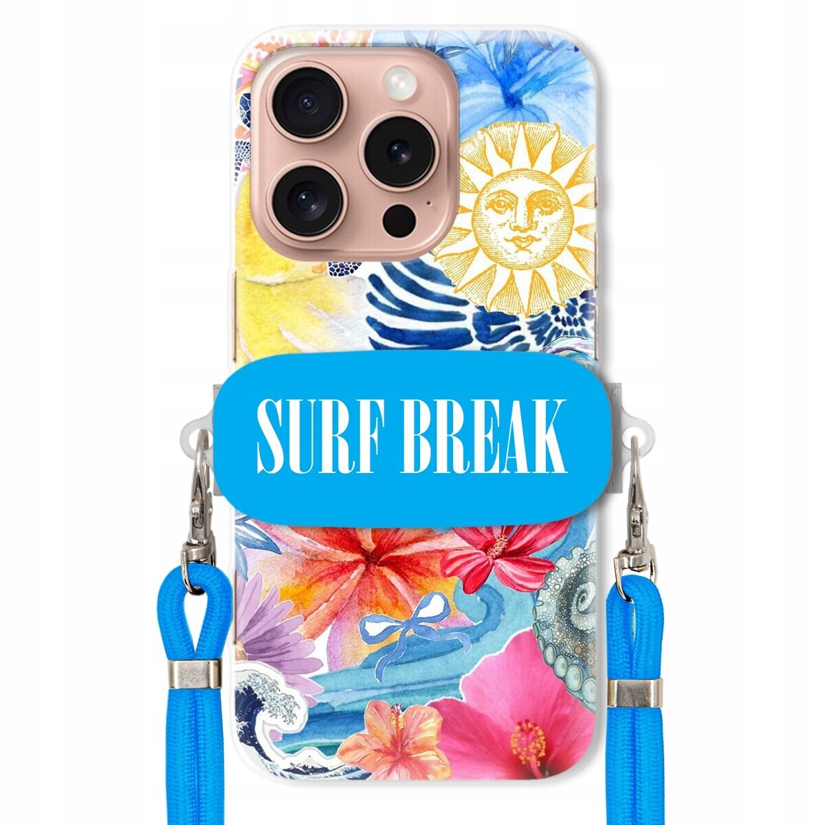 Pouzdro pro iPhone 16 Pro Crossbody vodítko modré Držák Surf Break Dovolená
