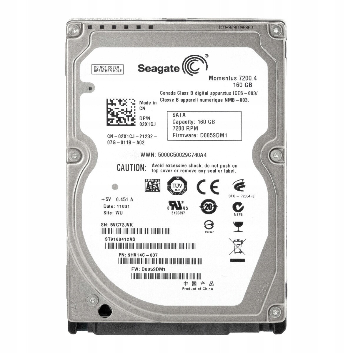Dell 02X1CJ 160GB 7.2K 16MB Sata II 2.5'' ST9160412AS