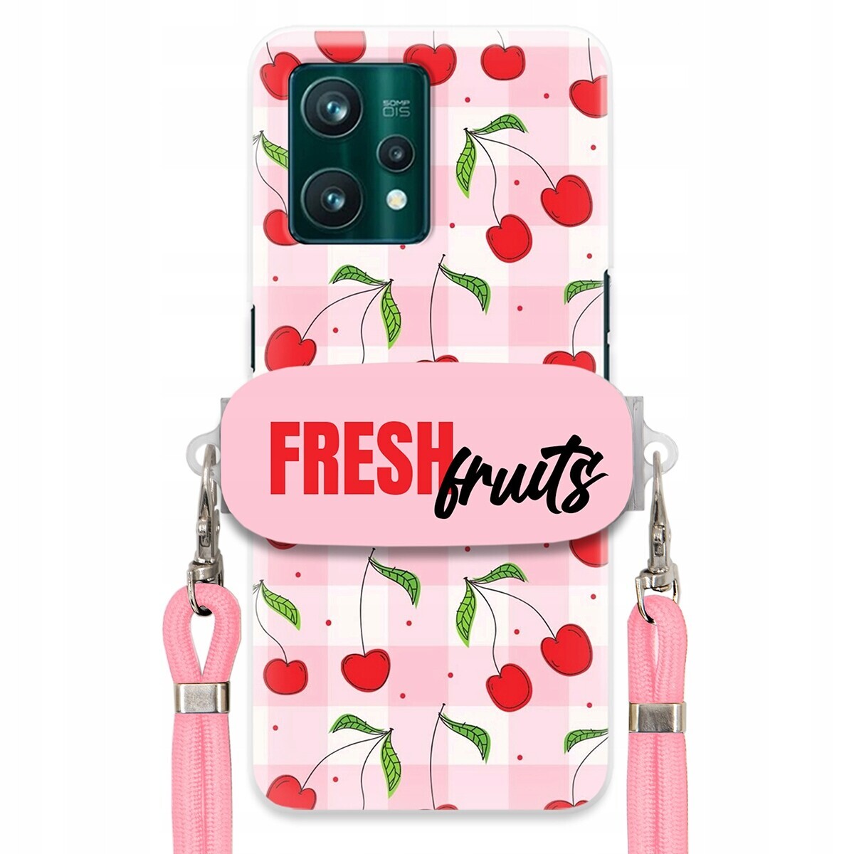 Pouzdro pro Realme 9 Pro Plus Case Držák Šňůrka Růžová Fresh Fruits Mřížka