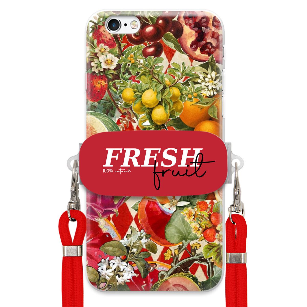 Pouzdro pro iPhone 6 Plus Červené vodítko Crossbody Držák Fresh Fruit Ovoce
