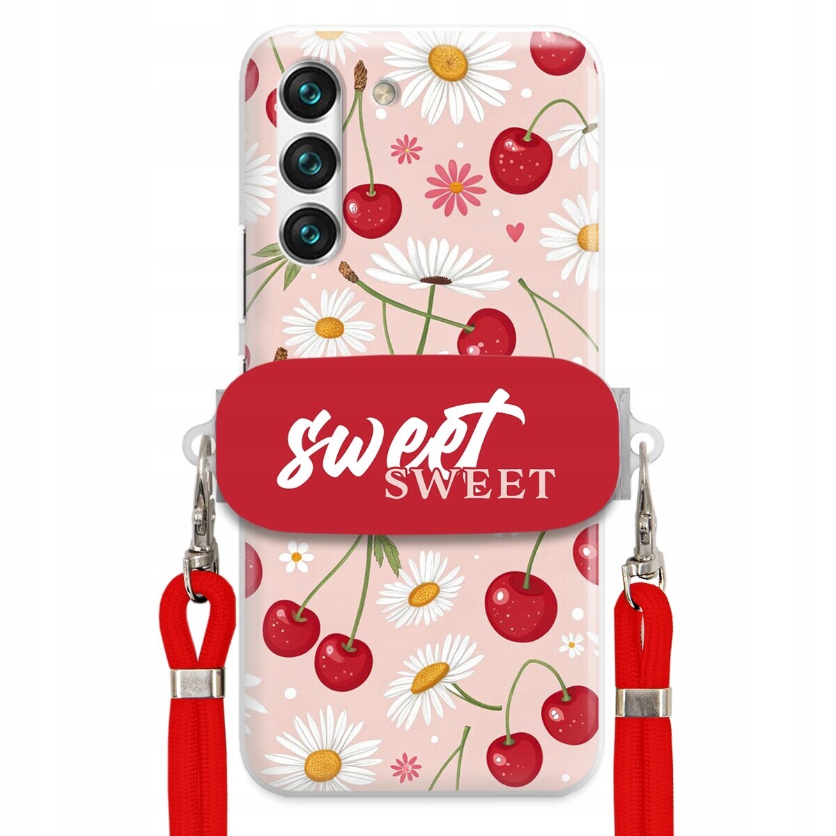 Pouzdro pro Samsung S22 Červené vodítko držák Sweet Sweet Višeň a sedmikráska
